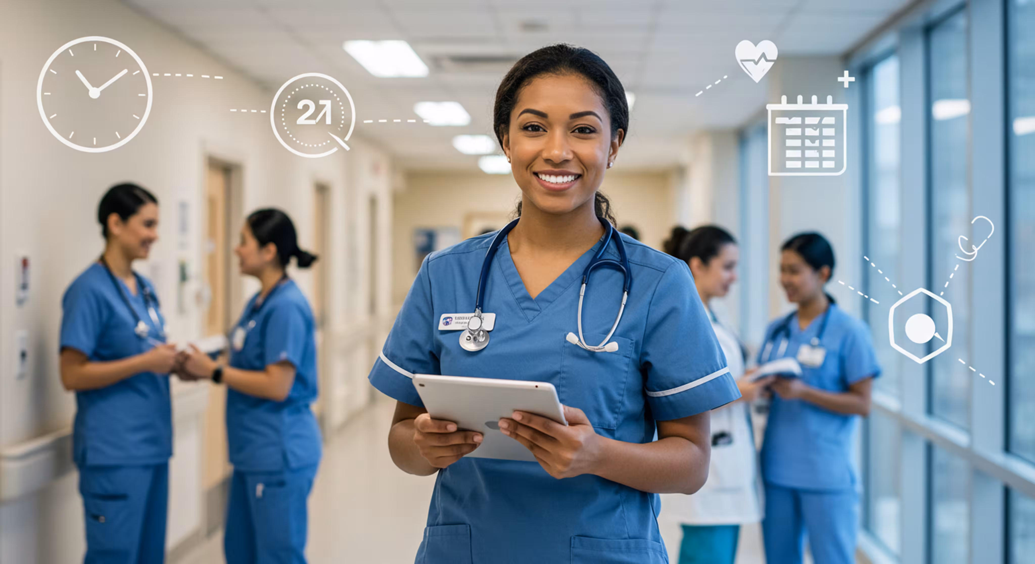 Nurse smiling with tablet