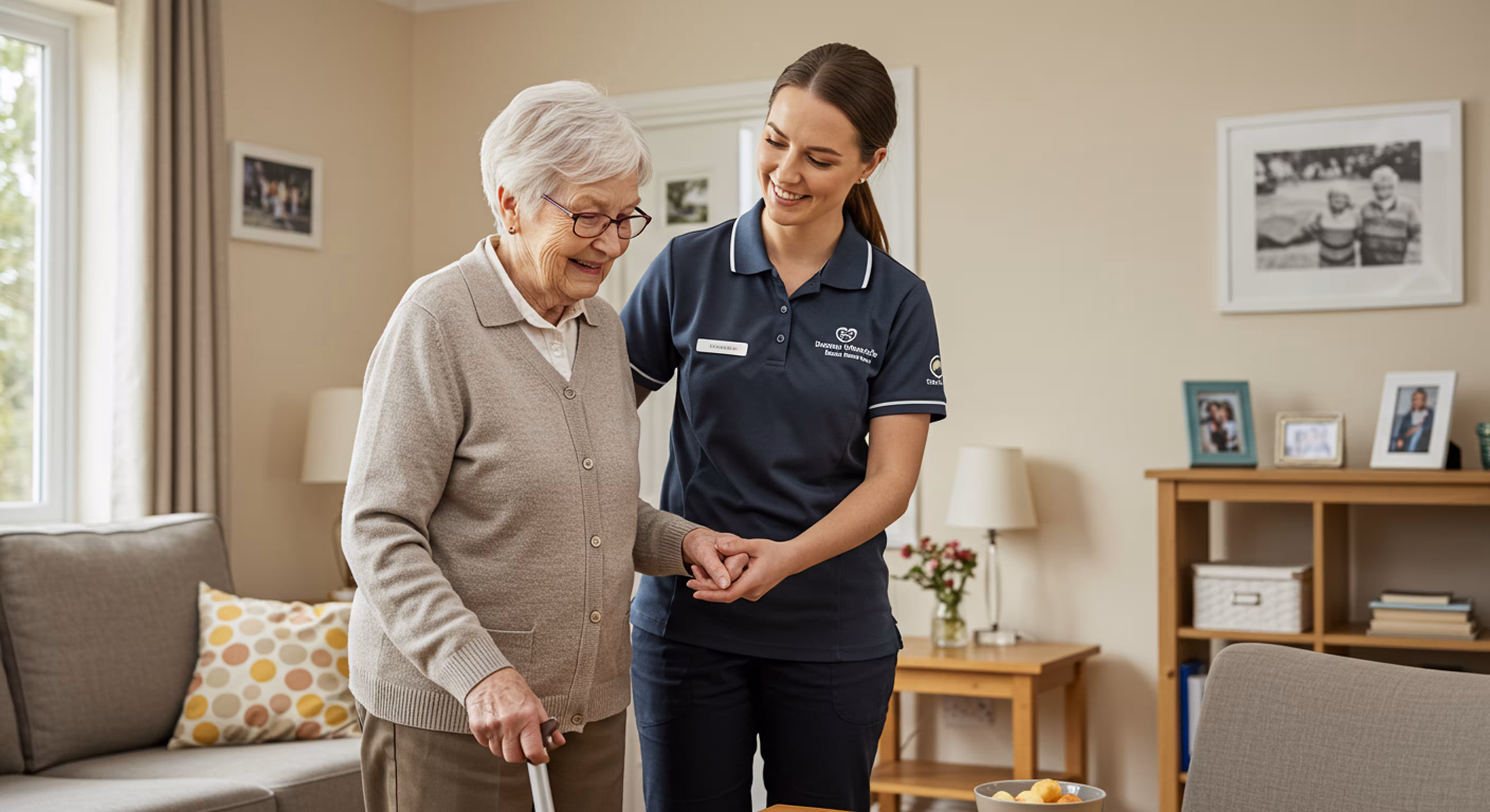 Healthcare worker assisting an elderly patient